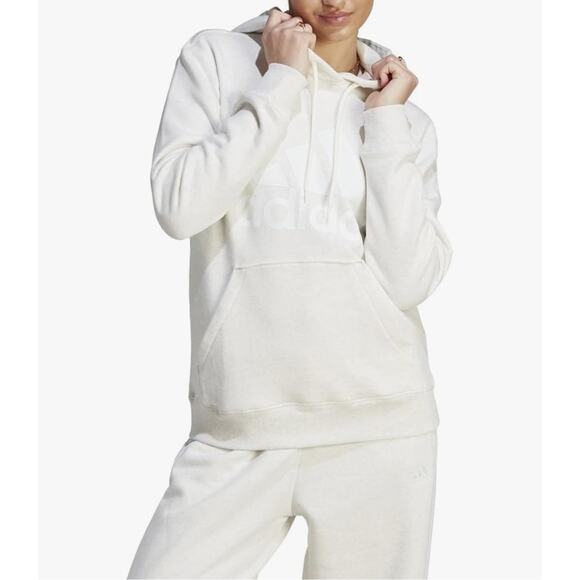 Adidas‎ Essentials Big Logo Regular Fleece Off-White Melange Hoodie Size Large - Picture 1 of 9